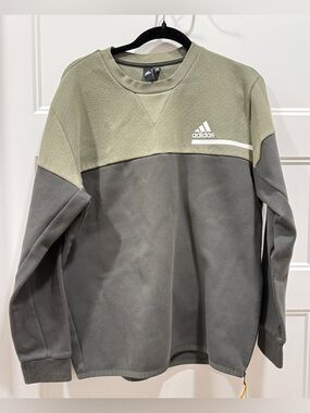 Adidas Sweatshirt Mens Large Olive Gray Crewneck Colorblock Athletic Pullover
